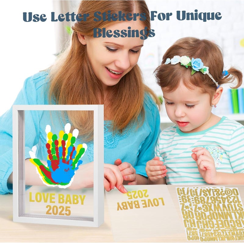 Bixinyo Family Handprint Kit - Baby Hand and Footprint Kit, Adoption Gifts, Family Gifts for New Parents, Christmas, New Mom, DIY Craft Keepsake Wooden Frame, 5 Non-Toxic Paints (White) - Image 3